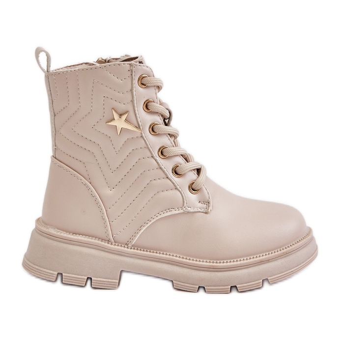 Szigetelt gyerek bokacsizma cipzárral ökobőrből, bézs Liotira