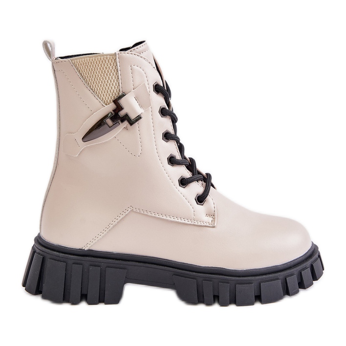 News Szigetelt lány bokacsizma cipzárral, díszítéssel, bézs Zinnirella