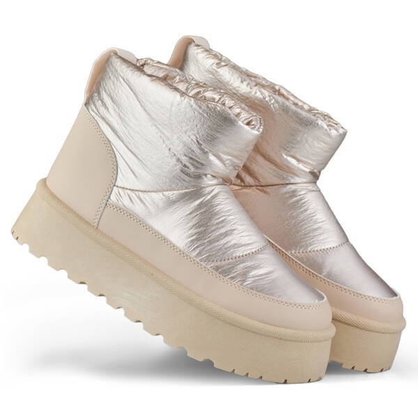 Női hócsizma emelvényen, bézs és arany színben J2-38-BR