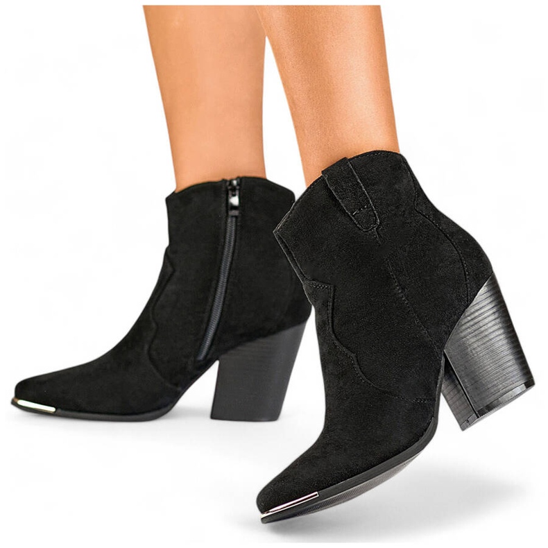 Női velúr cowboy csizma magas sarkú, fekete A5618B