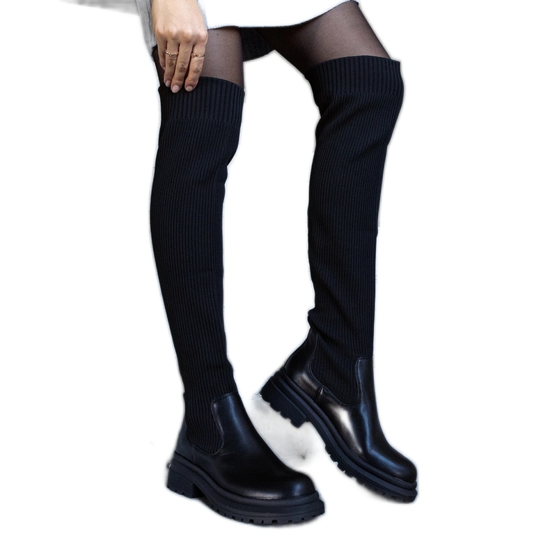 Fekete hosszú csizma rugalmas Lilca felsőrésszel