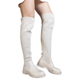 Bézs színű hosszú csizma elasztikus Juanra felsőrésszel