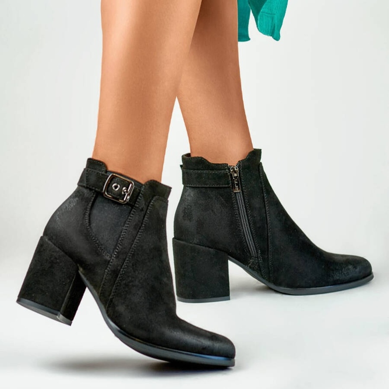 Női velúr bokacsizma, fekete, 260041B-SU