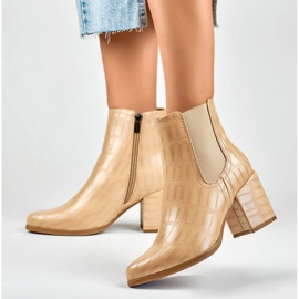 Női bokacsizma, croco bézs, 260038BE-XC
