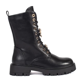 Seastar Fekete fűzős munkás bokacsizma egy platformon csapokkal