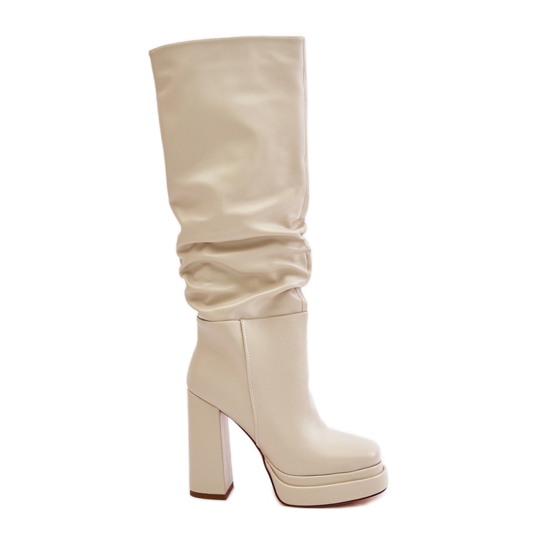 Felbújós csizma magas sarkon és emelvényen dörzsölt, szigetelt világos bézs Beridrával