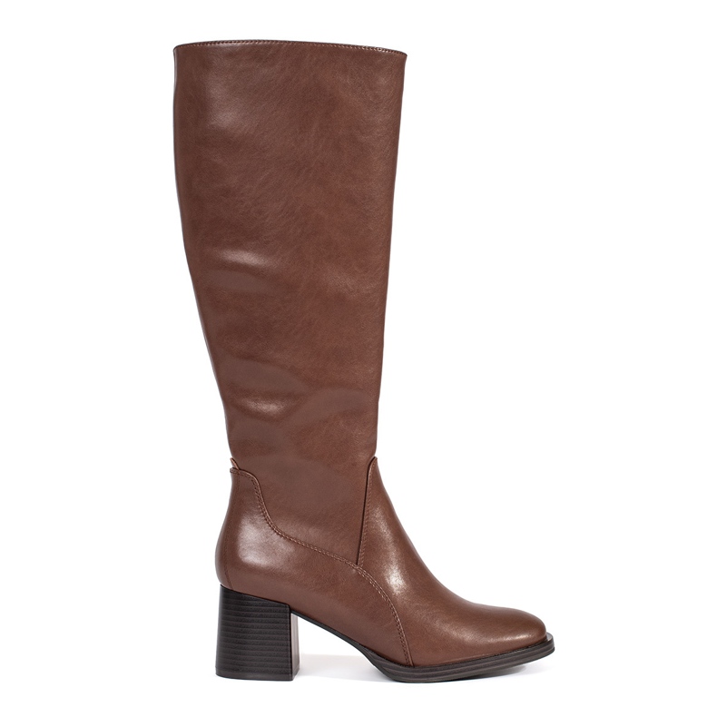 Barna, klasszikus bőr női magas sarkú csizma Sergio Leone-tól