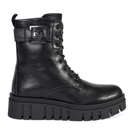 Seastar Fekete fűzős bokacsizma a platformon