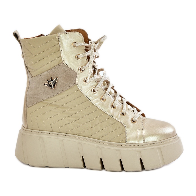 Bőr bokacsizma a platformon Maciejka 06751-25 arany aranysárga