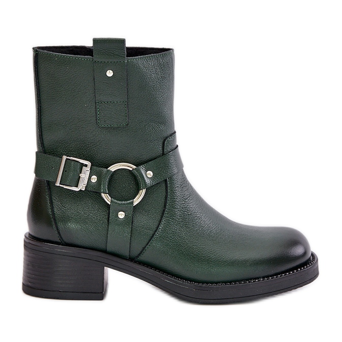 Zazoo 60480 szigetelt bőr alacsony sarkú csizma, sötétzöld