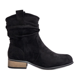 Szigetelt bokacsizma domború, alacsony sarkú cipővel, fekete Elletinnia