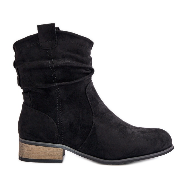 Szigetelt bokacsizma domború, alacsony sarkú cipővel, fekete Elletinnia