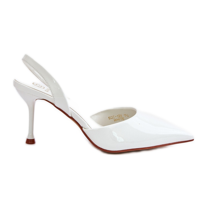 Fehér patentos tűsarkú Emmizola nyitott sarokkal