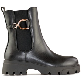 Fekete munkás női téli csizma vastag talppal, fekete bokacsizma cipzárral