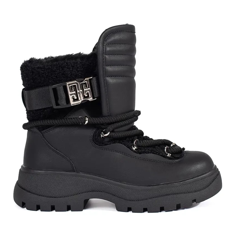 Seastar Fekete női hócsizma bundával, vastag talpon