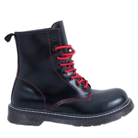 Fűzős bokacsizma színes Stuff Blackred szállal fekete