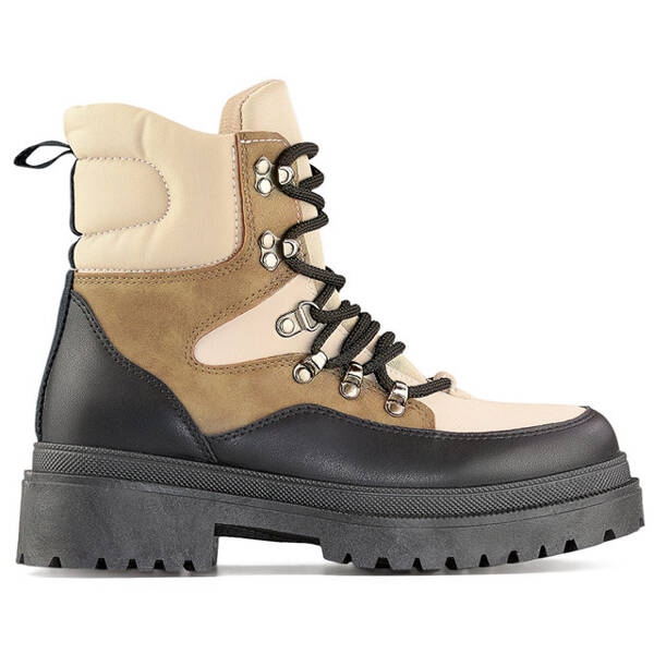 Női bézs és fekete fűzős bokacsizma A-852KH