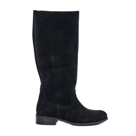 Lewski Shoes Velúr női lábszárközépig érő csizma bal cipzárral 3616 fekete