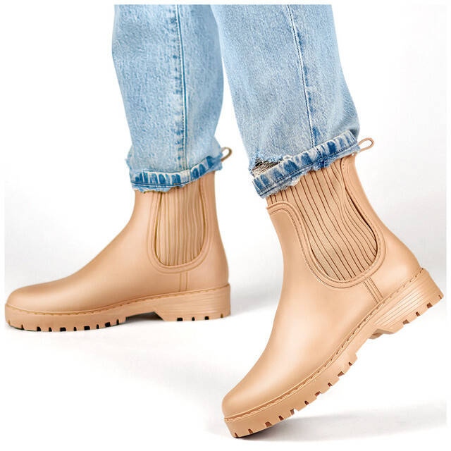 Női Chelsea csizma elasztikus felsőrésszel és zoknival, bézs S27BE