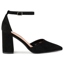 Fekete magassarkú pumpák boka rögzítéssel QA203B