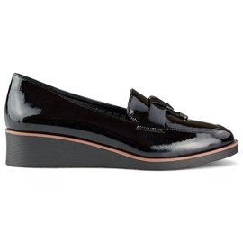 Női lakkbőr ékcipő, fekete, 24-58266B