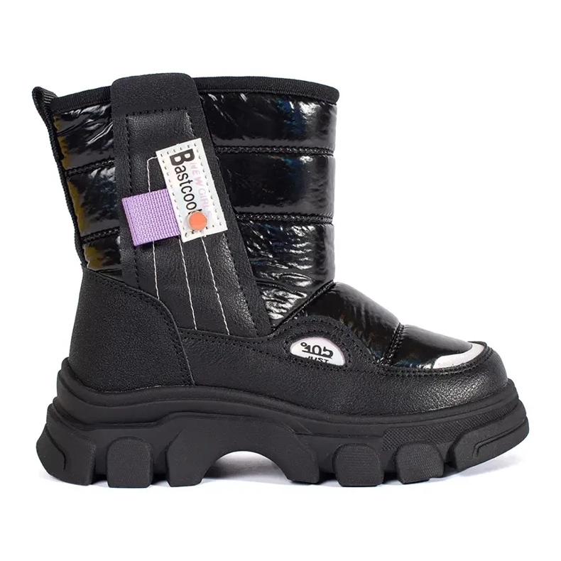 Fényes steppelt lány hócsizma fekete