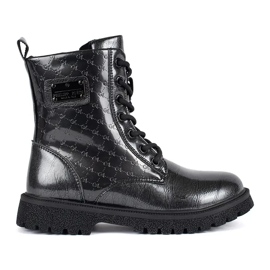 Fekete lakkbőr fűzős bokacsizma lányoknak Fekete lakkbőr fűzős bokacsizma lányoknak