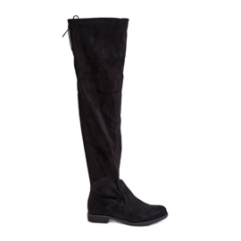 Térdig érő lapos sarkú csizma öko-velúrból, Black Linnithia fekete