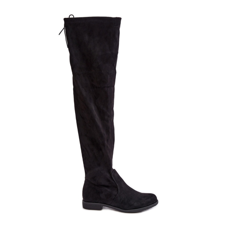 Térdig érő lapos sarkú csizma öko-velúrból, Black Linnithia fekete