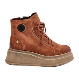 Velúr bokacsizma masszív platformon Maciejka 06309-29 barna