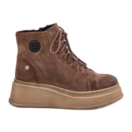 Velúr bokacsizma masszív platformon Maciejka 06309-02 sötétbarna