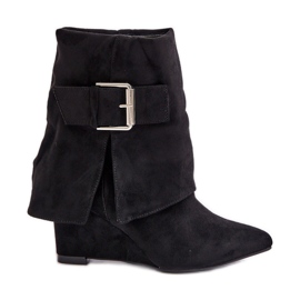 Ékes bokacsizma felhajtott felsőrésszel és csattal, Eco Suede, Black Vortinia fekete