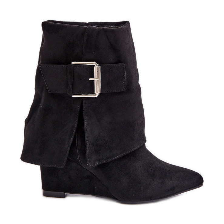 Ékes bokacsizma felhajtott felsőrésszel és csattal, Eco Suede, Black Vortinia fekete