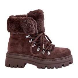 Női fűzős csapdák szőrmével, sötétbarna Vaminia