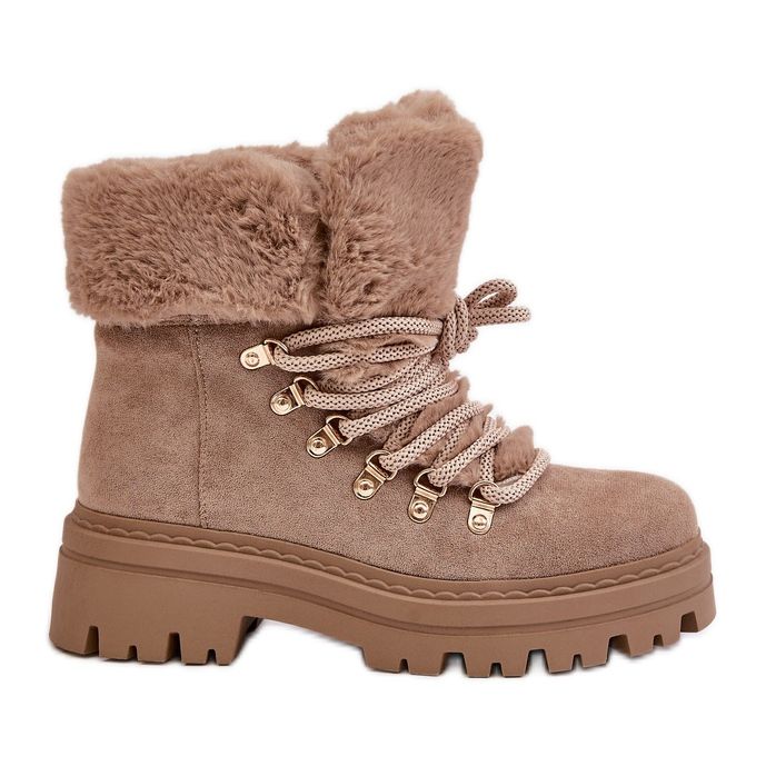 Női fűzős csapdák szőrmével, sötétbézs Vaminia