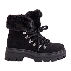 Női fűzős csapdázó bundával, fekete Vaminia