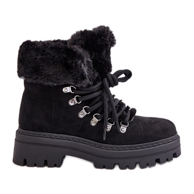 Női fűzős csapdázó bundával, fekete Vaminia