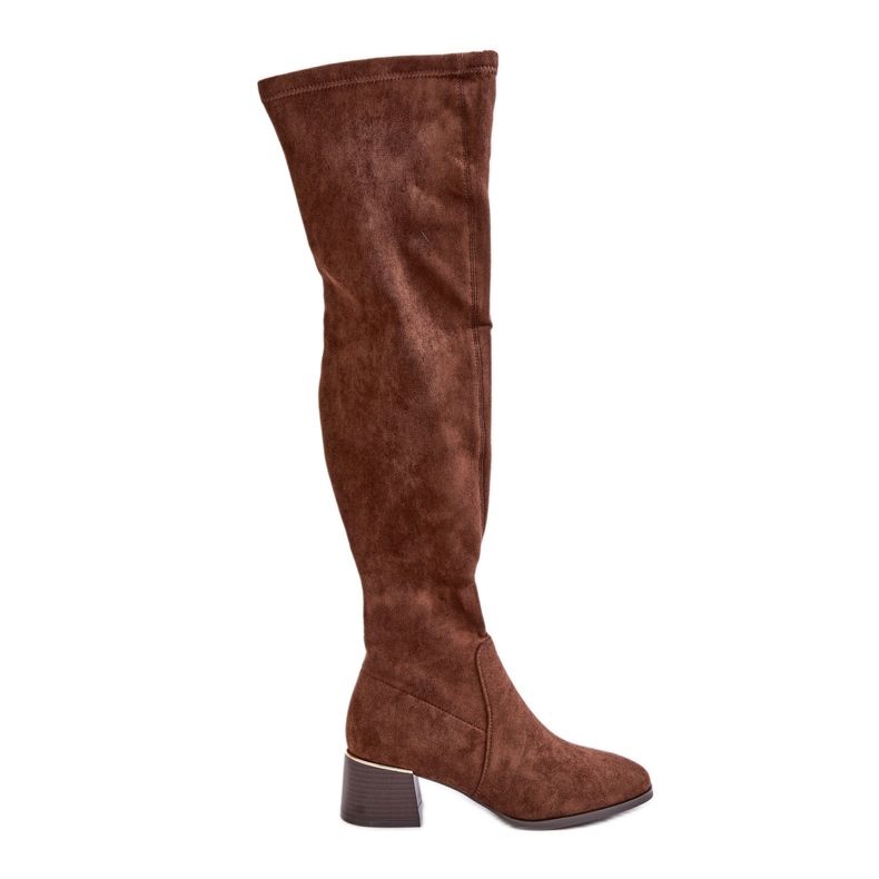 Térdig érő, tömbmagasságú csizma öko-velúrból, Brown Galadi barna