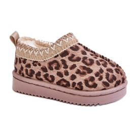 Gyermek hócsizma leopárd mintával az emelvényen, meleg bundával, barna Vilabria bézs