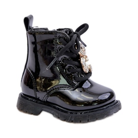 Szigetelt lakkozott gyerek bokacsizma macival és cipzárral, Black Enchanta fekete Szigetelt lakkozott gyerek bokacsizma macival és cipzárral, Black Enchanta fekete