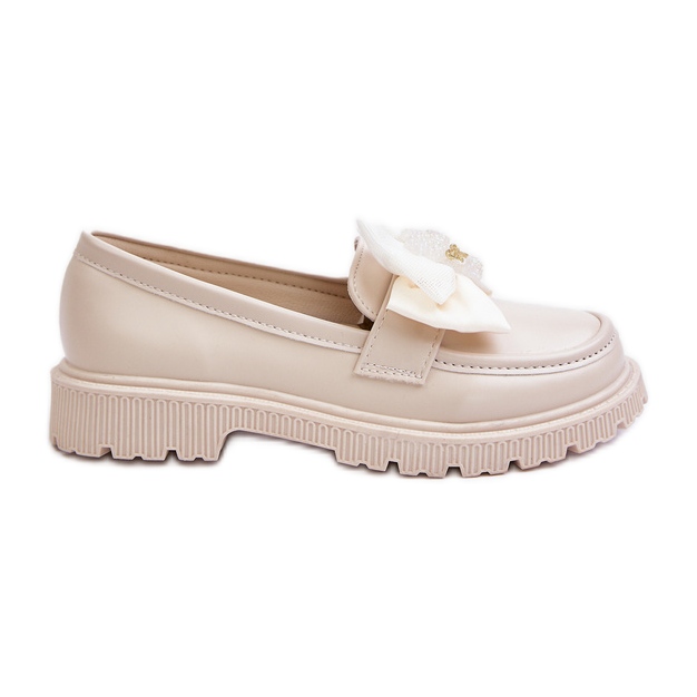 Vinceza Lányok bézs színű Eco bőr mokaszinok masnival Avallesa