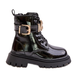 Lányos lakkbőr csizma díszpánttal, fekete Gilian