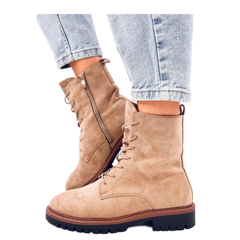 Khaki színű velúr fűzős csizma bézs Khaki színű velúr fűzős csizma bézs