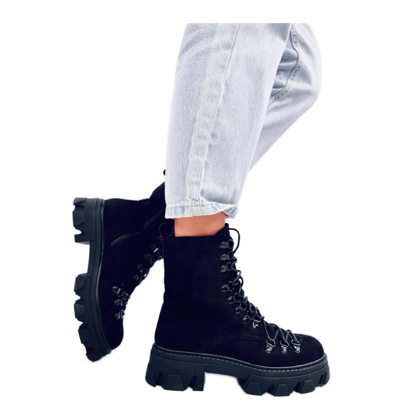 Fűzős munkáscsizma Fekete