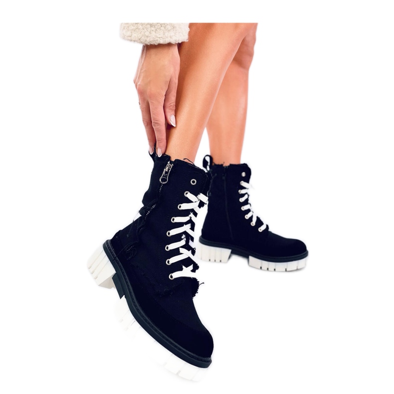 Vászon bokacsizma fekete védővel