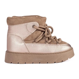 Női bézs színű fűzős hócsizma vastag talppal