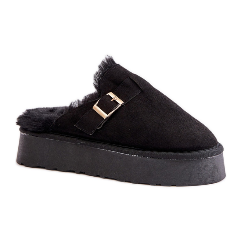 FA-185 szőrmével szigetelt női papucs, fekete