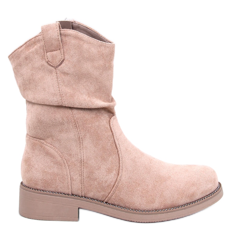 Női lapos velúr csizma, bézs-khaki