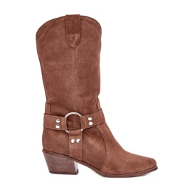 Zazoo 3669 női velúr cowboy csizma lábszárközépig barna