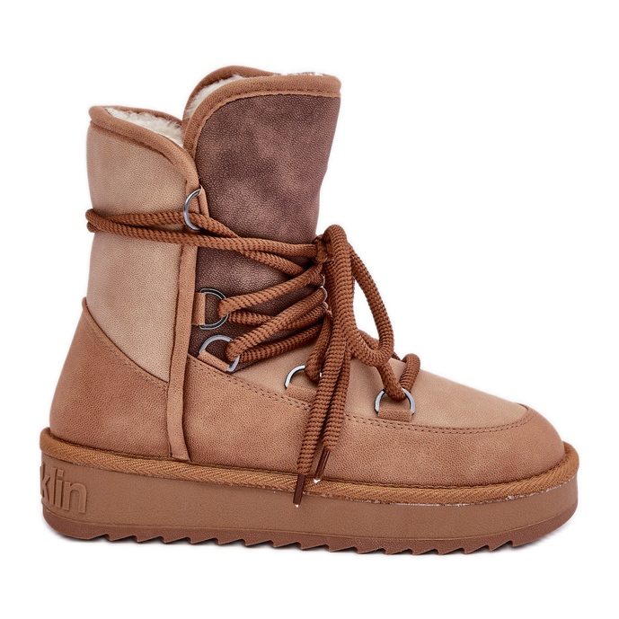 Női hócsizma platformon, kötéssel D.Franklin DFSH370013 Camel barna